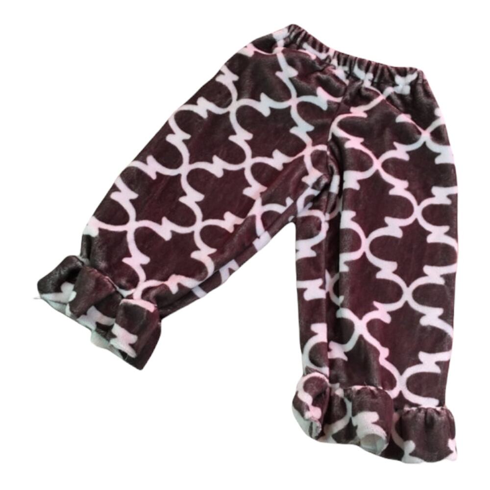 Lolly Wolly Doodle Girls Pants Size 2 Quatrefoil Minky Fabric Soft Ruffle